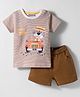 Wonderchild Half Sleeves Leopard Driving Printed Tee & Shorts Set - White & Brown