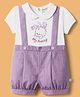 Wonderchild Half Sleeves Bunny Embroidered Dungaree Style Romper - White & Lilac