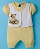 Wonderchild Half Sleeves Bear Printed Romper With Attached Waistcoat - White & Light Olive