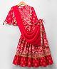 Teentaare Cotton Woven Half Sleeves Floral Printed Choli Lehenga Set with Dupatta - Red