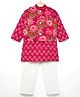 TEENTAARE Cotton Woven Full Sleeves Floral Printed Kurta Pajama Set with Jacket - Red