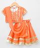 Teentaare Cotton Woven Half Sleeves Choli Lehenga Set with Dupatta & Lace Detailing - Orange