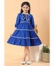MASTARANG Cotton Woven Three Fourth Sleeves Bow Applique Detailed Tiered Dress - Blue