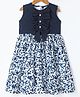 Rassha Sleeveless Frill Detailed Abstract Printed Knee Length Dress - Navy Blue