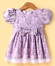 Rassha Half Puffed Sleeves Floral Printed Bow Applique Detailed Knee Length Dress - Light Purple