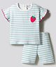 Bonfino 100% Cotton Knit Half Sleeves Striped T-Shirt & Shorts Set with Strawberry Patch-Light Blue