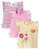 Bonfino 100% Cotton Knit Frill Sleeves Striped T-Shirts with Floral Print Pack of 3 - Multicolor