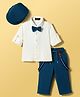 Robo Fry Cotton Woven Full Sleeves Solid Party Shirt & Trouser Set With Bow Cap & Suspender - White