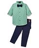 Robo Fry Cotton Woven Full Sleeves Musical Printed Party Shirt & Pant Set with Bow & Suspender - Sea Green