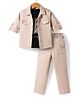 Robo Fry Cotton Woven Full Sleeves Solid Party Twofer Shirt & Trouser Set - Beige