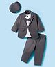 Robo Fry Cotton Woven Solid Party T-Shirt & Trouser Set With Full Sleeves Blazer & Bow Applique - Charcoal Grey & White