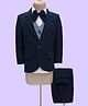Robo Fry Cotton Woven Full Sleeves Solid Color 4 Piece Party Suit with Bow - Navy Blue