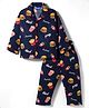 Enfance Core Full Sleeves Fast Food Printed Coordinating Night Suit Set - Navy Blue