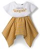 Enfance Core Half Sleeves Butterfly Embroidered & Checked Asymmetrical Poncho Style Dress - Yellow