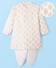 EARTHY TOUCH Cotton Jersey Knit Full Sleeves Kurta Dhoti Set With Floral Foil Print - Off White
