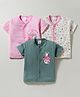 Mini Donuts Sinker Knit Half Sleeves Jhablas With Animal Print Pack Of 3 - Pink White & Green