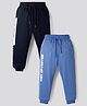 Primo Gino 100% Cotton French Terry Knit Full Length Text Printed Track Pant Pack Of 2 - Navy & Light Blue