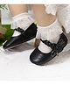 Neska Moda Fancy Anti Slip Bow Applique Detailed Velcro Closure Ballerinas - Black