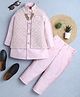 Ahhaaaa Viscose Woven Full Sleeves Solid Kurta & Pant With Abstract Design Embroidered Waistcoat Set - Pink