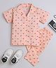 The Magic Wand Cotton Woven Half Sleeves Cherry Printed Night Suit Set - Peach