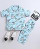 The Magic Wand Poplin Cotton Woven Half Sleeves Beach Theme Printed Coordinating Night Suit Set - Blue
