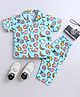 The Magic Wand Poplin Cotton Woven Half Sleeves Fruits Printed Coordinating Night Suit Set - Blue