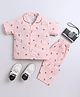 The Magic Wand Cotton Woven Half Sleeves Beach Theme Printed Coordinating Night Suit Set - Peach