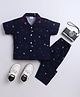 The Magic Wand Cotton Woven Half Sleeves Headphones & Mobile Printed Coordinating Night Suit Set - Navy Blue