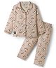 Enfance Core Full Sleeves Teddy Bear Printed Coordinating Night Suit Set - Beige