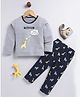 blushh berry Cotton Knit Full Sleeves The Little Giraffe Printed Tee With Pant Set - Grey