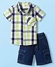 Babyhug Cotton Woven Half Sleeves Checkered Shirt & Denim Shorts Set - Navy Blue
