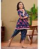 FlyFinns Cotton Woven Three Fourth Sleeves Floral Printed & Gota Lace Embellished Kurti & Dhoti Set - Blue