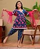 FlyFinns Cotton Woven Three Fourth  Sleeves Floral Printed & Gota Lace Embellished Kurta Dhoti  and Dupatta Set - Blue