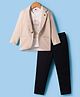 Dapper Dudes Full Sleeves Chevron Printed Blazer With Tee & Pant Set - Fawn