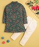 Jeet Ethnics Cotton Blend Knit Full Sleeves Floral Printed Kurta & Pyjama Set - Navy Blue