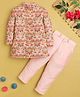 Jeet Ethnics Cotton Blend Knit Full Sleeves Floral Embroidered Sherwani & Pant Set - Pink