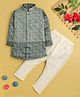 Jeet Ethnics Cotton Blend Knit Full Sleeves Kurta & Pyjama Set With Bandhni Printed Threadwork Detailed Jacket - Grey