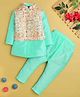 Jeet Ethnics Cotton Blend Knit Full Sleeves Kurta & Pyjama Set With Ethnic Motifs Printed Jacket - Sea Green