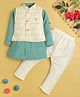 Jeet Ethnics Cotton Blend Knit Full Sleeves Kurta & Pyjama Set With Sequins Embellished Ethnic Motifs Embroidered Jacket - Turquoise