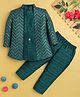 Jeet Ethnics Cotton Blend Knit Full Sleeves Kurta Pyjama Set With Sequins Embelished Threadwork Detailed Jacket - Turquoise