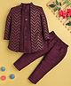 Jeet Ethnics Cotton Blend Knit Full Sleeves Kurta Pyjama Set With Sequins Embelished Threadwork Detailed Jacket - Maroon