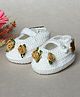 Funkrafts Pearl Embellished Floral Applique Detailed Booties - White & Beige