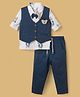 WOW Clothes Full Sleeves 3 Piece Party Suit with Bear Print & Bow Applique - Navy Blue