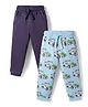 Bonfino 100% Cotton Knit Full Length Track Pant With Cargo Pocket & Vehicle Print Pack Of 2 - Navy Blue & Light Blue