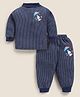 MOONKIDS Cotton Blend Knit Full Sleeves Bunny Printed Turtle Neck Thermal Vest Set - Navy Blue