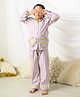Fairies Forever Cotton Woven Full Sleeves Striped Heart Patch Detailed Coordinating Night Suit Set - Purple