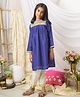 Fairies Forever Cotton Woven Three Fourth Sleeves Bandhej Printed Kurti & Pant Set - Navy Blue