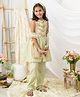 Fairies Forever Chanderi Woven Sleeveless Geometric Embroidered Lace Embellished Kurti & Pant Set With Dupatta - Light Green
