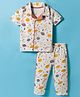 OHMS Single Jersey Knit Half Sleeves Shirt & Pajama Night Suit With Space Theme Print - White