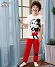 HoneyHap Disney Single Jersey Knit Half Sleeves T-Shirt & Lounge Pant Night Suit With Mickey Mouse Print - White & Red